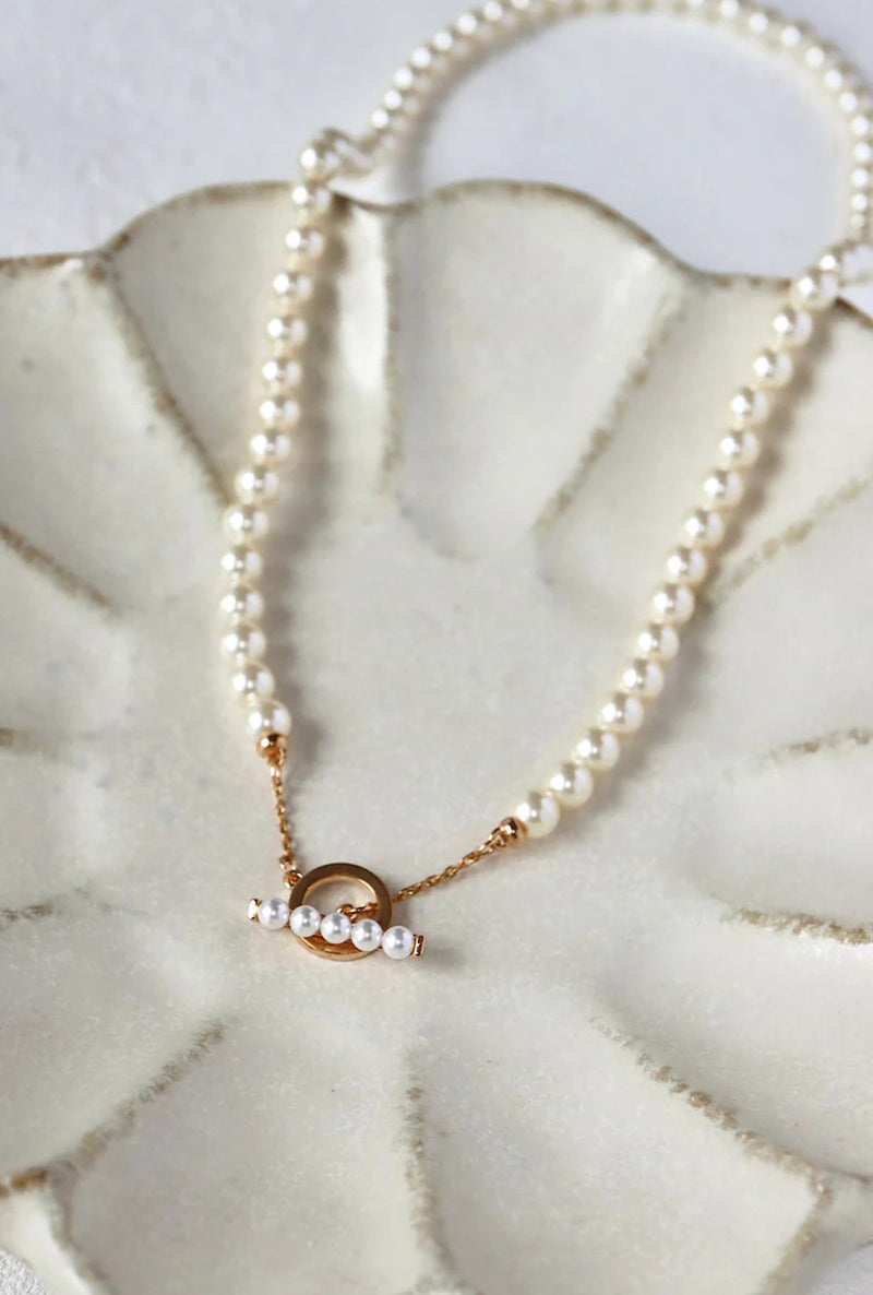 Petite Studio's Pearl T Bar Choker Necklace