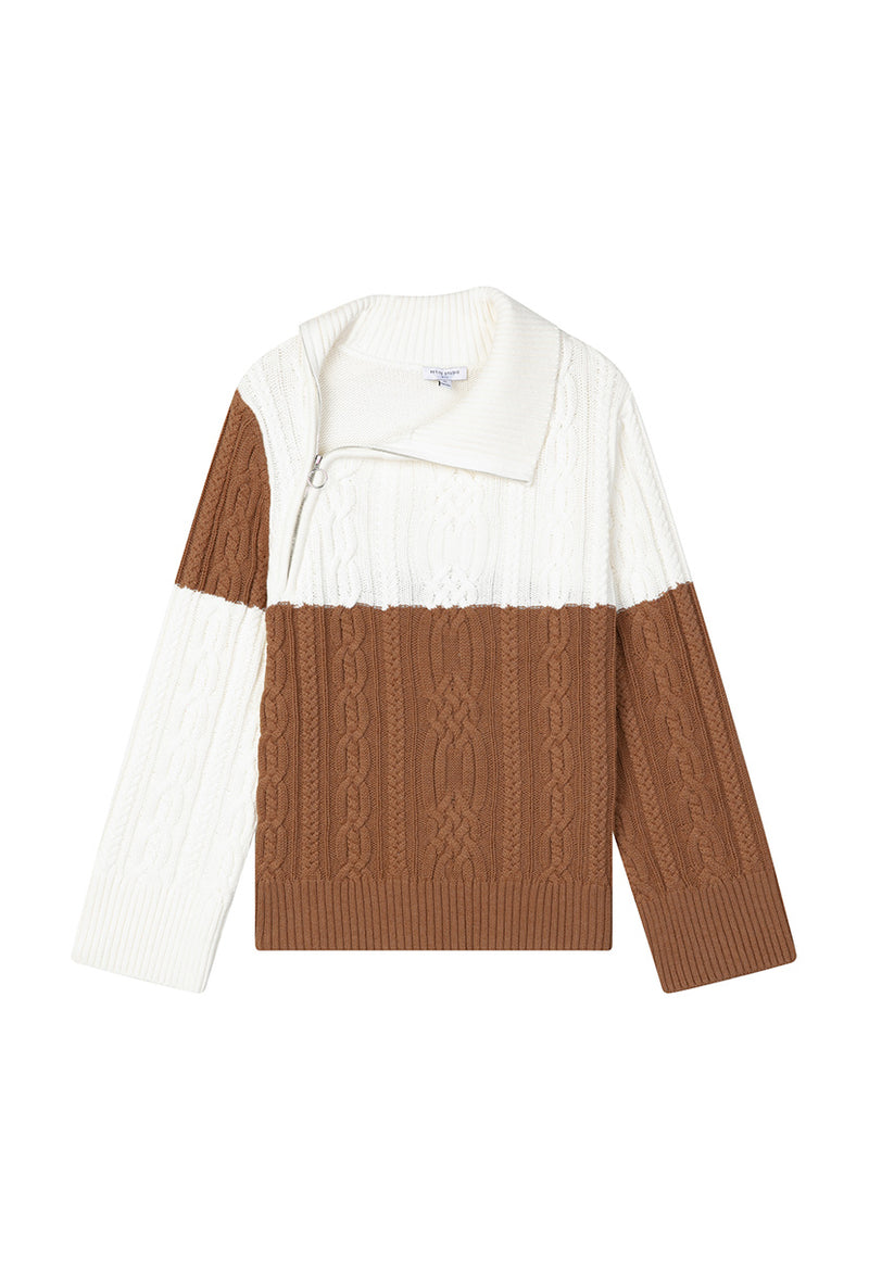 Petite Studio's Rowen Wool Sweater in Ivory & Caramel 