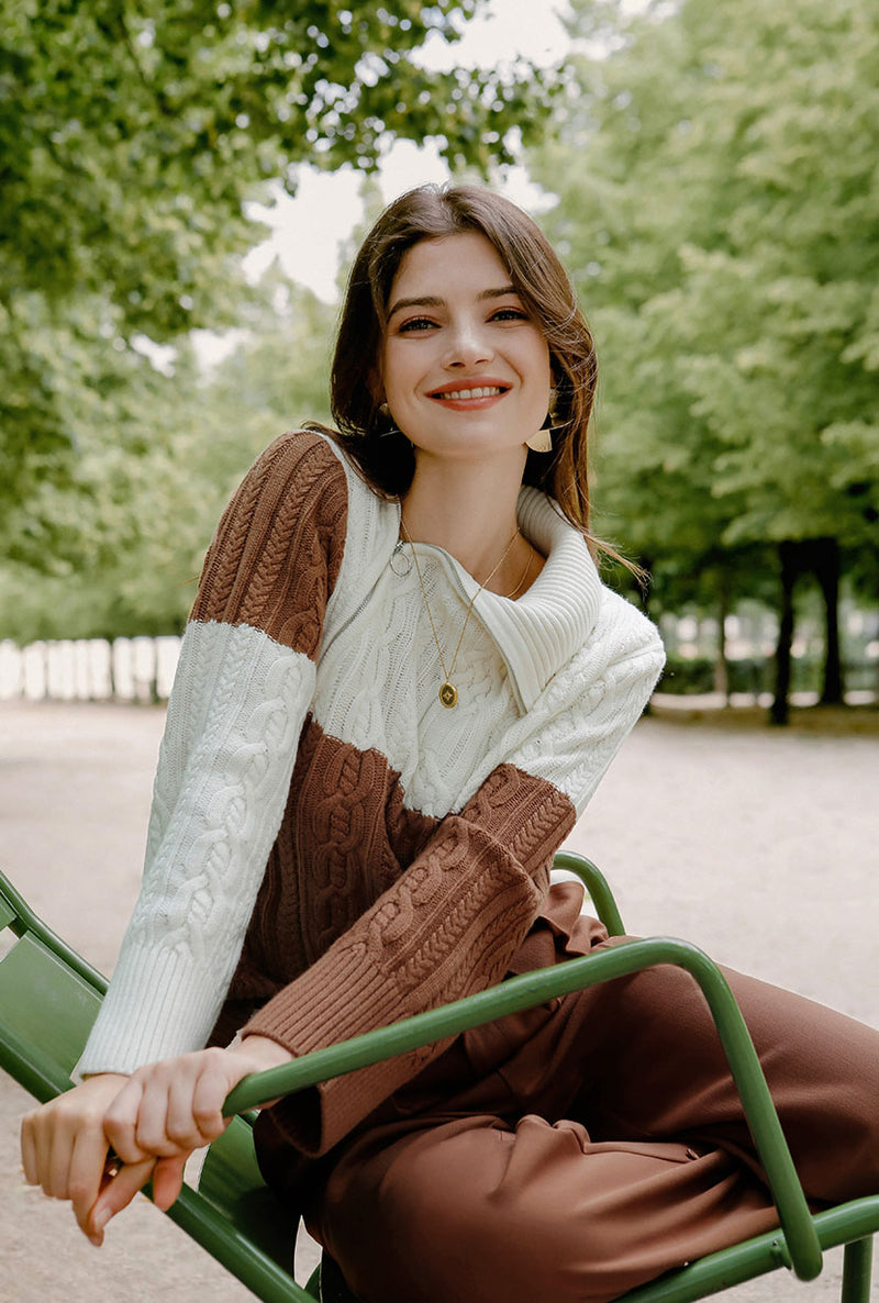 Petite Studio's Rowen Wool Sweater in Ivory & Caramel 