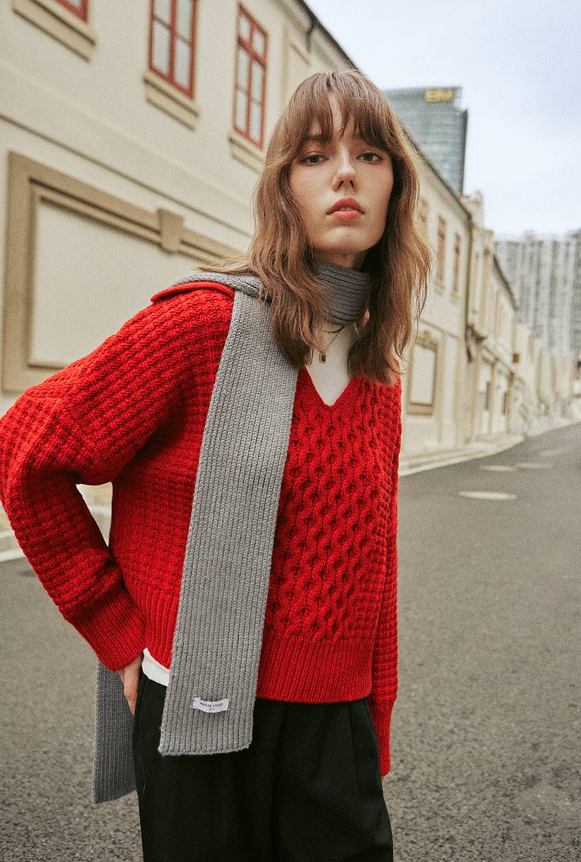 Petite Studio s Blanca Wool Sweater in Red Women s Fashion