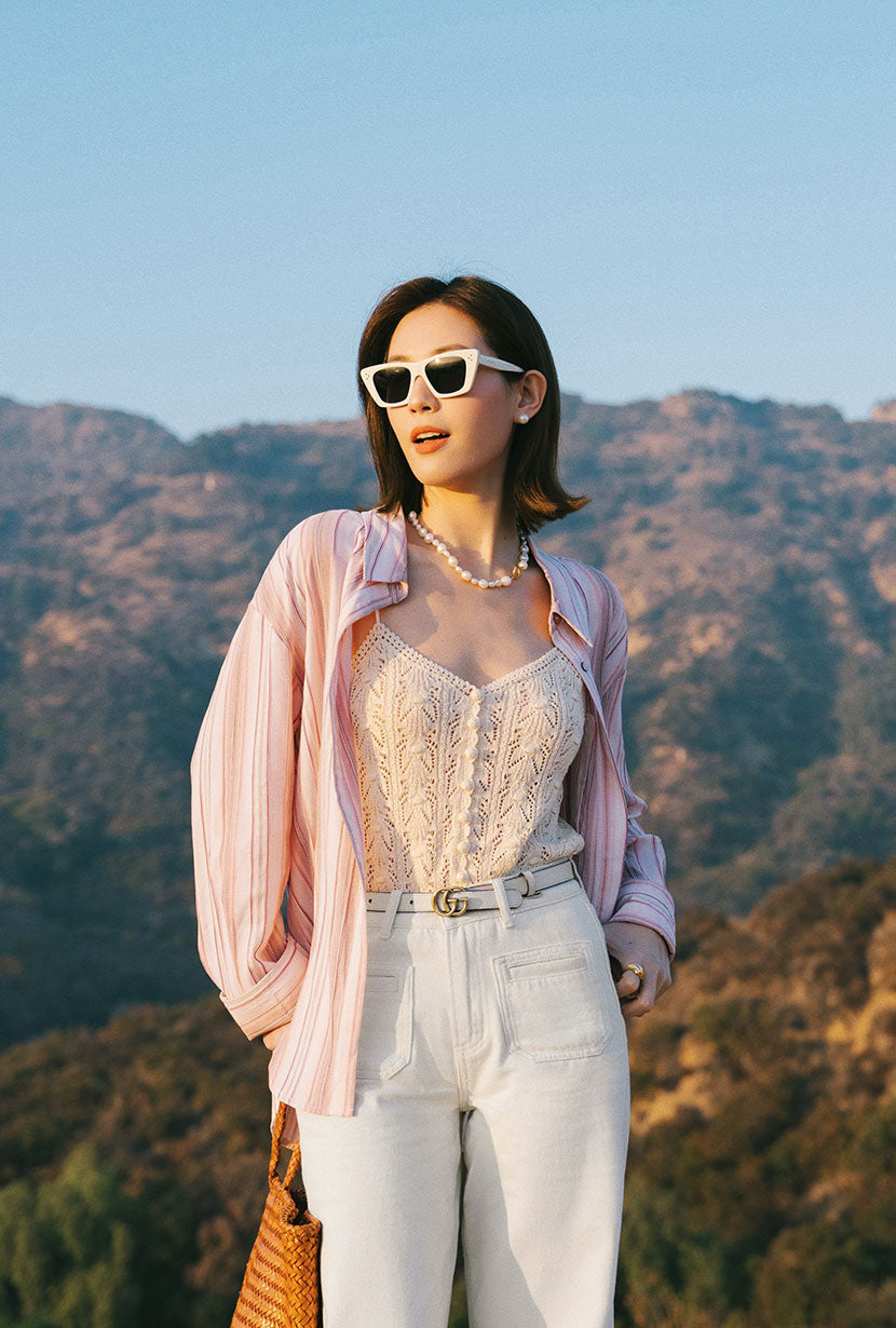 Petite Studio's Meg Cotton Shirt in Blush Striped