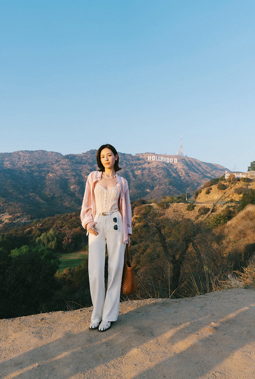 Petite Studio's Meg Cotton Shirt in Blush Striped