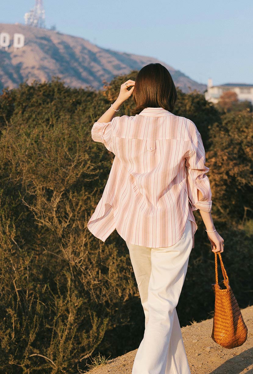 Petite Studio's Meg Cotton Shirt in Blush Striped