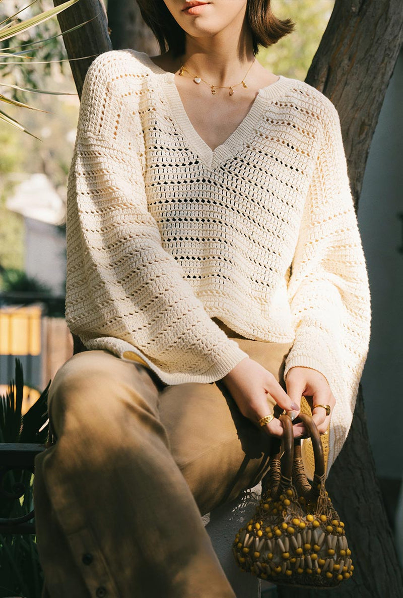 Petite Studio's Zerah Cotton Crochet Top in Cream