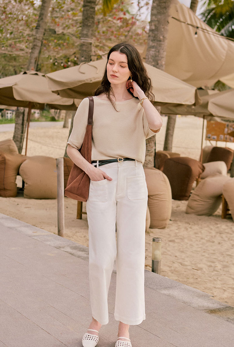 Petite Studio's Franco Cotton Knit Top in Beige