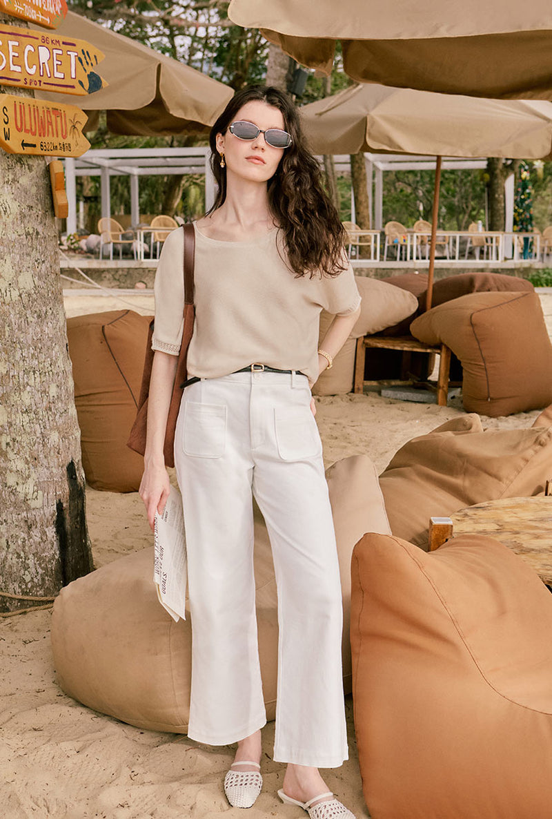 Petite Studio's Franco Cotton Knit Top in Beige