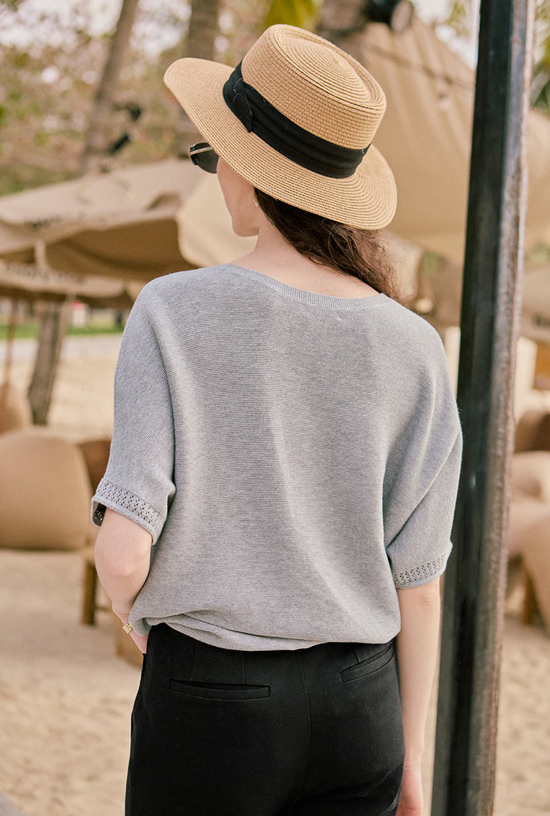 Petite Studio's Franco Cotton Knit Top in Grey 