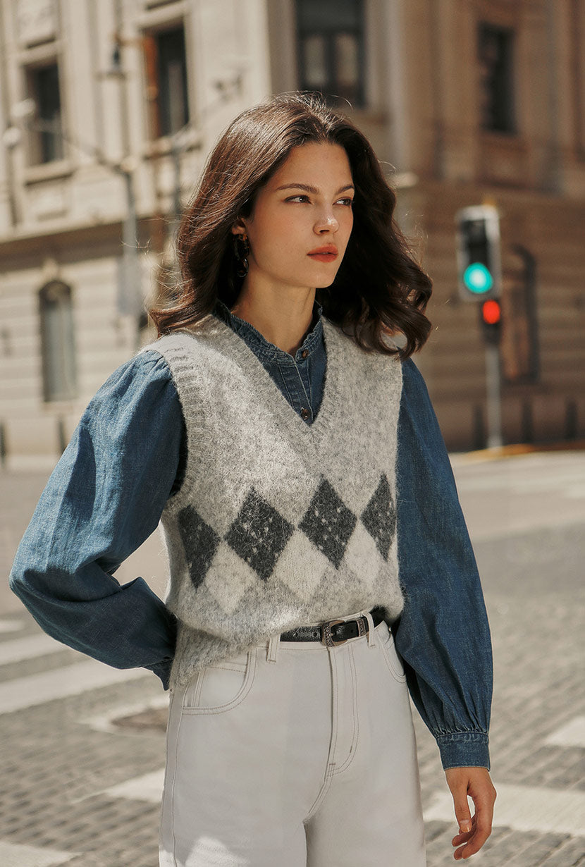Petite Studio's Danica Knitted Alpaca Vest in Gray - Petite