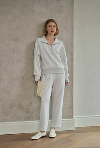 Petite Studio's Cassie Cotton Sweat Pullover in Heather White 
