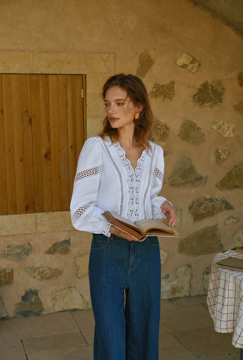 Petite Studio's Drew Cotton Blouse in Ivory
