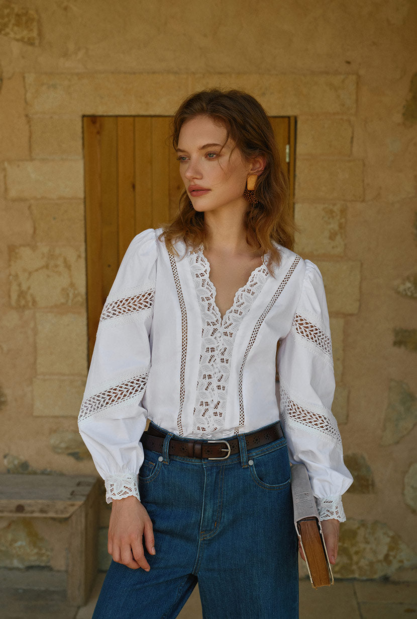 Petite Studio's Drew Cotton Blouse in Ivory