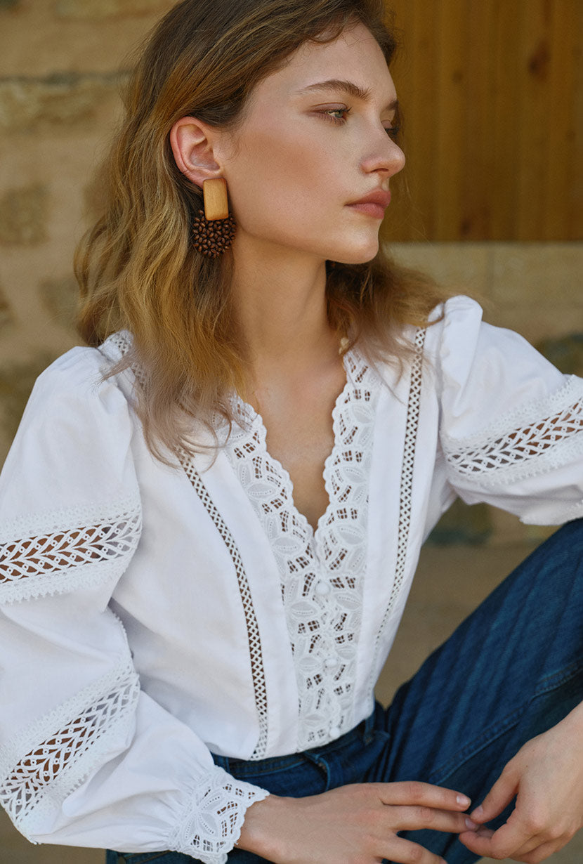 Petite Studio's Drew Cotton Blouse in Ivory