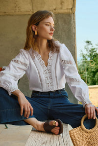 Petite Studio's Drew Cotton Blouse in Ivory