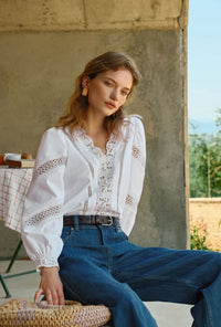 Petite Studio's Drew Cotton Blouse in Ivory