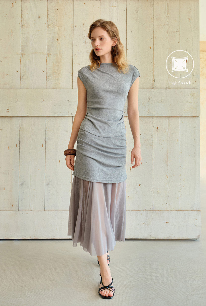 Petite Studio's Devito Jersey Cotton Top in Grey