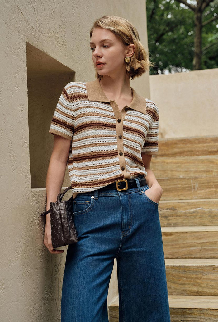 Petite Studio's Dotty Cotton Crochet Top Striped