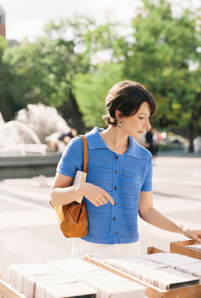 Petite Studio's Dotty Cotton Crochet Top in Blue