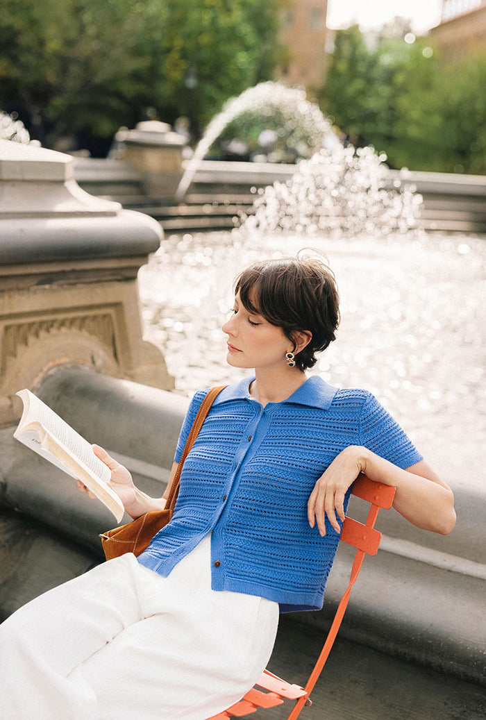 Petite Studio's Dotty Cotton Crochet Top in Blue