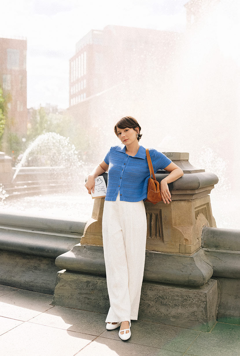Petite Studio's Dotty Cotton Crochet Top in Blue