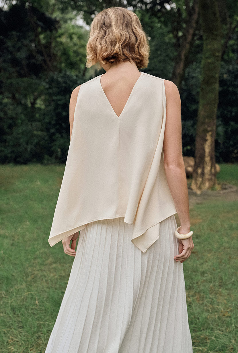 Petite Studio's Didi Cowl Neck Flared Top in Cream