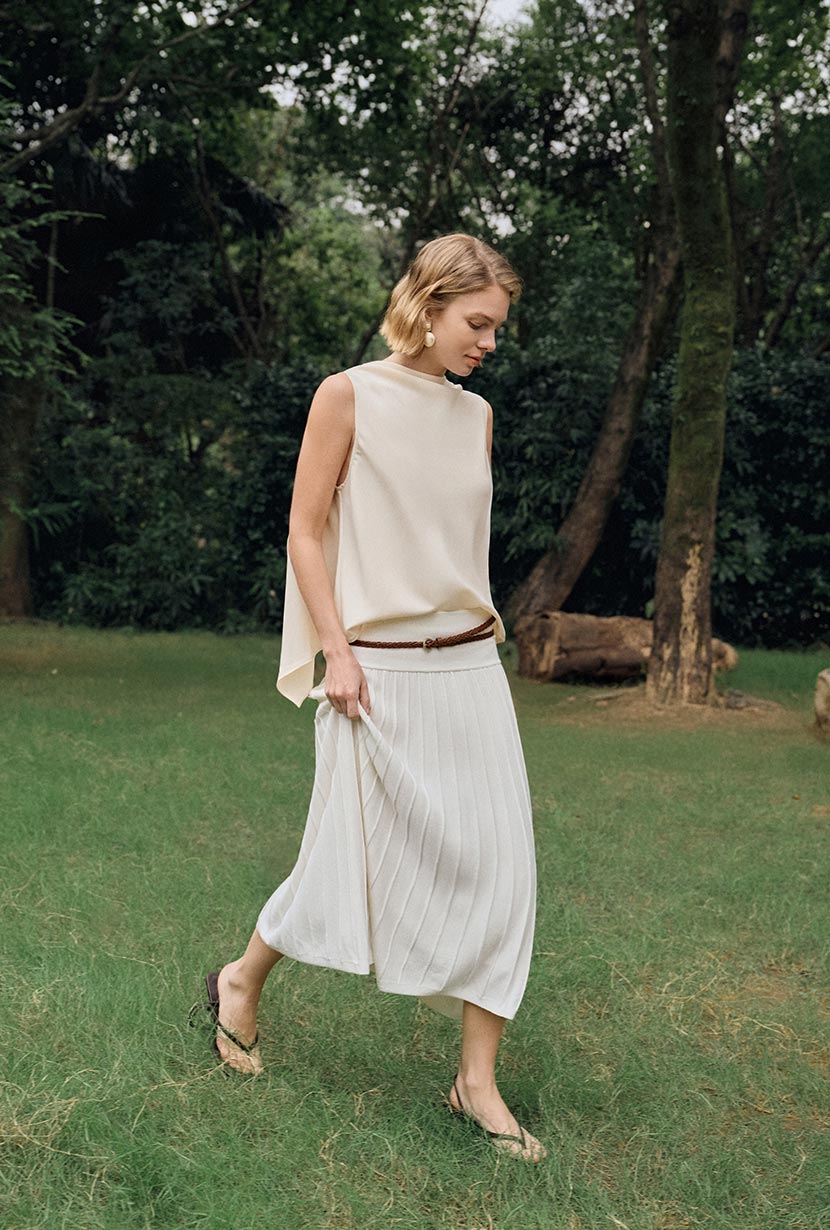 Petite Studio's Didi Cowl Neck Flared Top in Cream