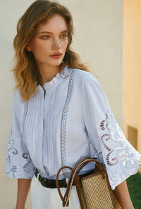 Petite Studio's Chandler Cotton Blouse in Sky