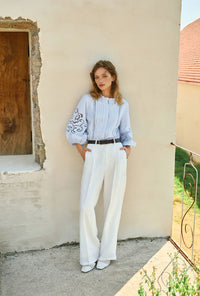 Petite Studio's Chandler Cotton Blouse in Sky