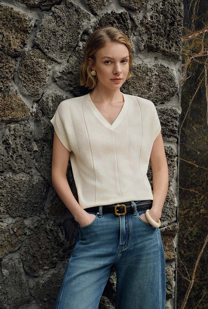 Petite Studio's Eugene Cotton Knit Top in Ivory 