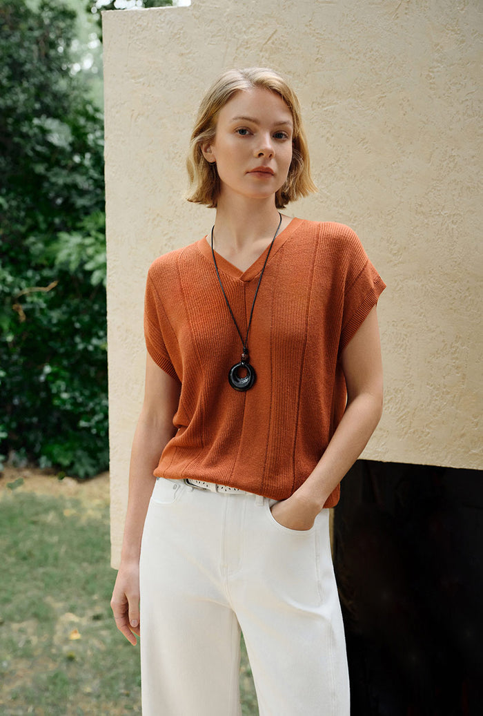 Petite Studio's Eugene Cotton Knit Top in Bronze