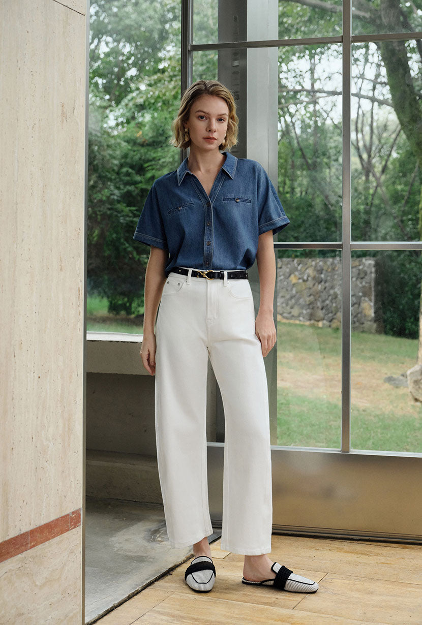 Petite Studio's Eris Cotton Shirt in Denim Blue
