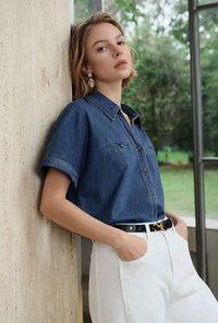 Petite Studio's Eris Cotton Shirt in Denim Blue