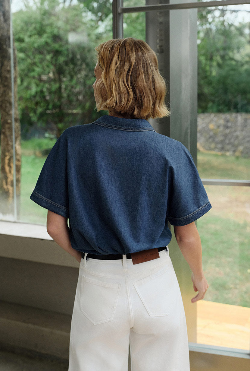 Petite Studio's Eris Cotton Shirt in Denim Blue