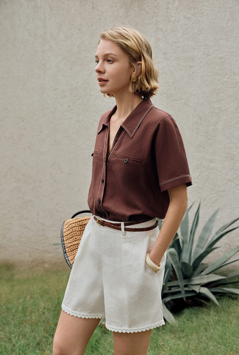 Petite Studio's Eris Linen Shirt in Chocolate