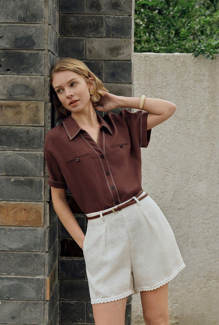 Petite Studio's Eris Linen Shirt in Chocolate