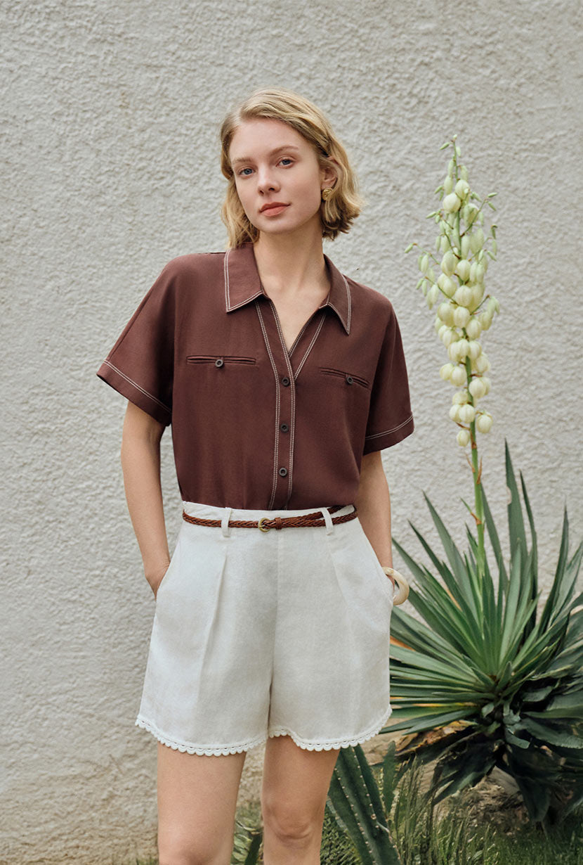 Petite Studio's Eris Linen Shirt in Chocolate