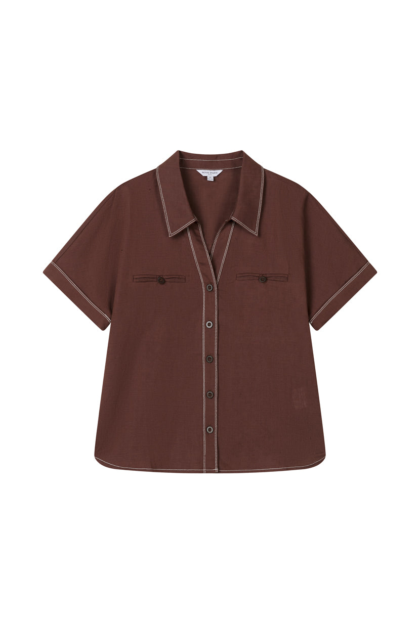 Petite Studio's Eris Linen Shirt in Chocolate
