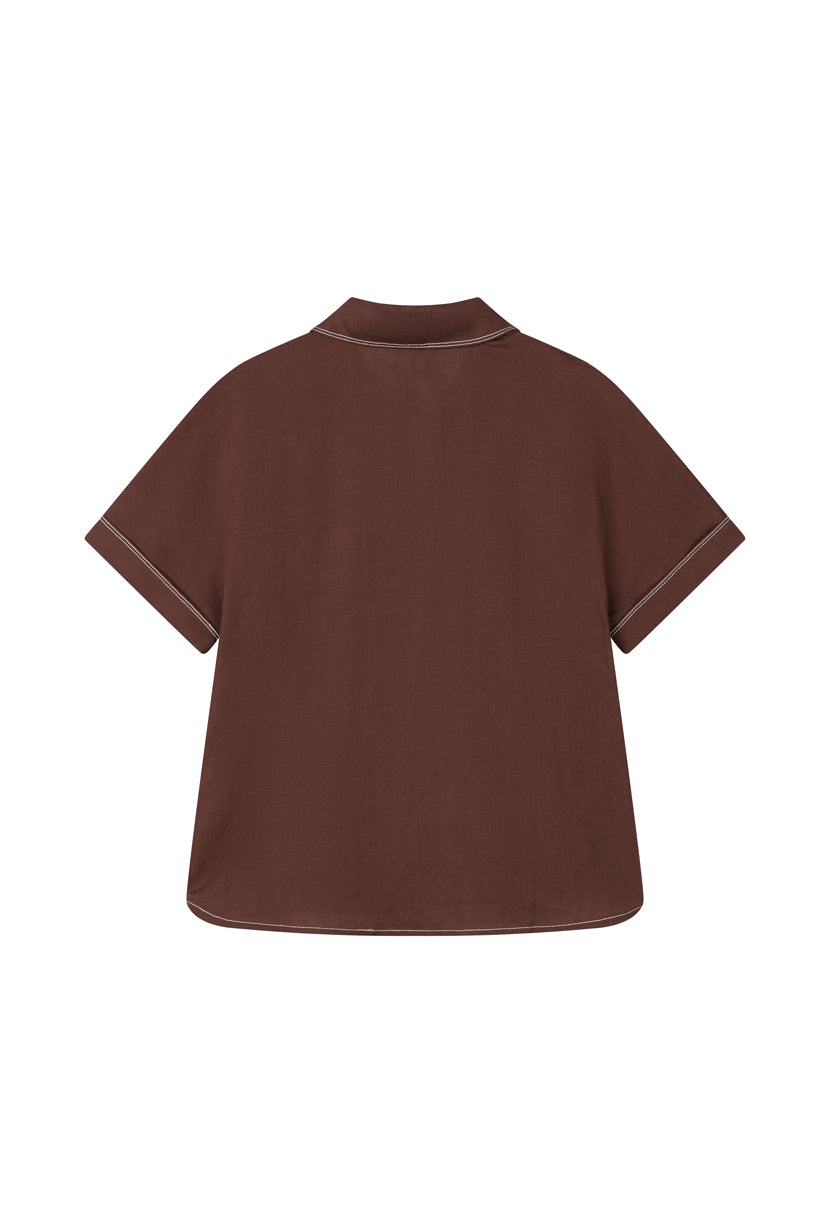 Petite Studio's Eris Linen Shirt in Chocolate