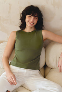 Petite Studio's Elyse Jersey Top in Moss Green