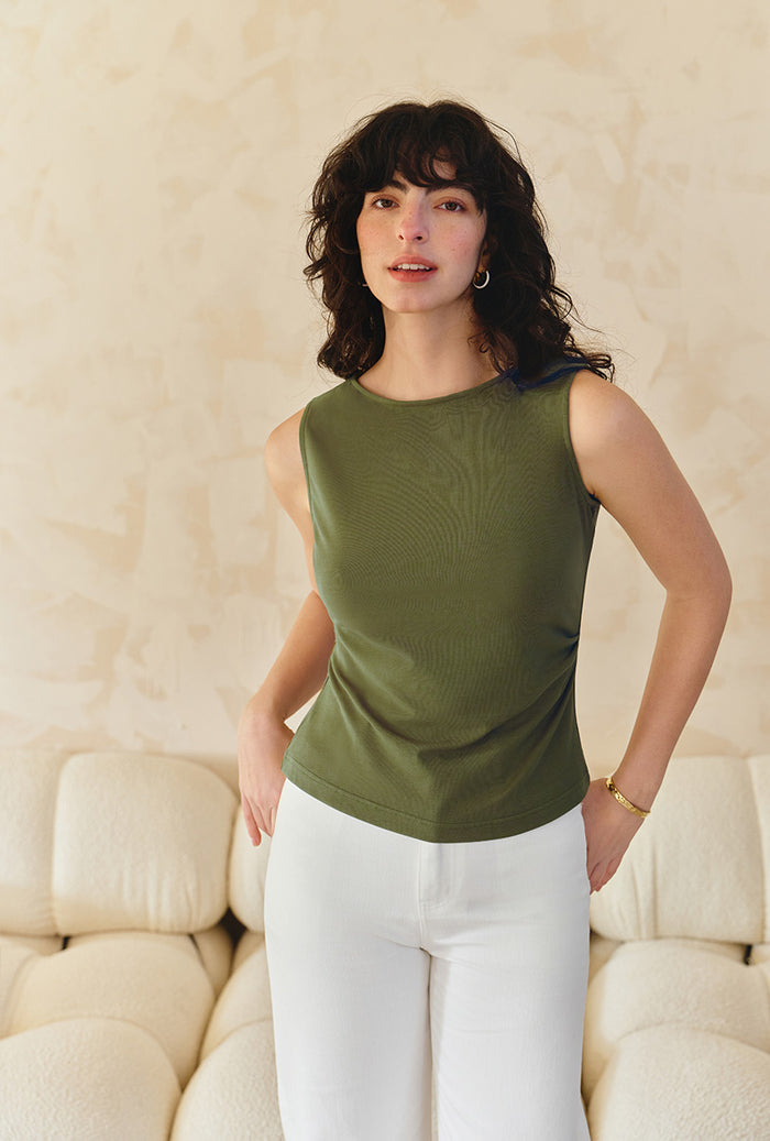 Petite Studio's Elyse Jersey Top in Moss Green