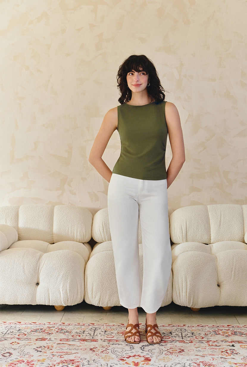 Petite Studio's Elyse Jersey Top in Moss Green