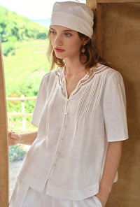 Petite Studio's Callie Linen Blouse in White 
