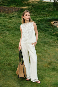 Petite Studio's Coraline Cotton Lace Top in Ivory