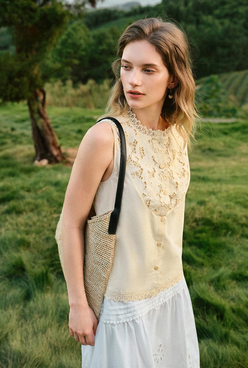 Petite Studio's Coraline Cotton Lace Top in Butter Yellow