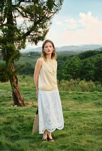 Petite Studio's Coraline Cotton Lace Top in Butter Yellow
