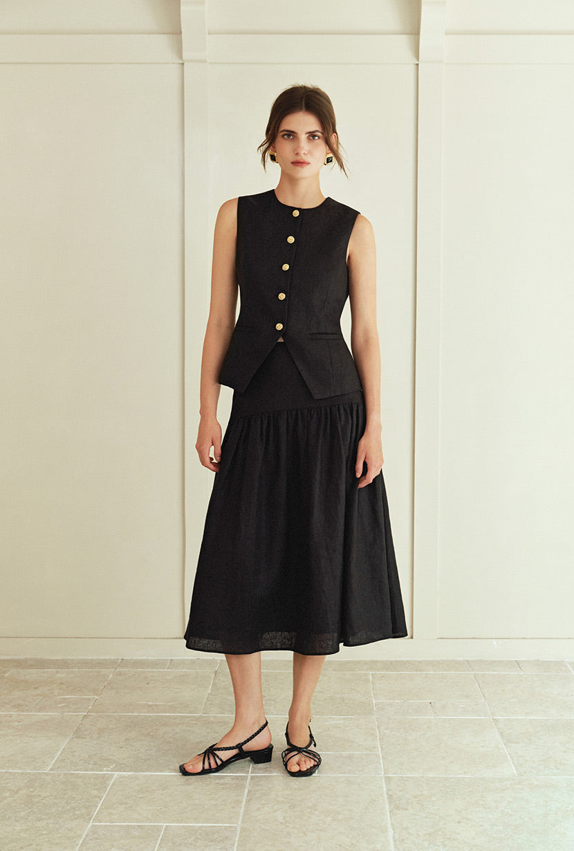 Petite Studio's Rozi Linen Vest in Black