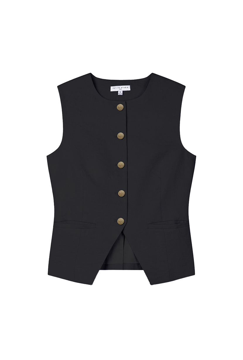 Petite Studio's Rozi Linen Vest in Black
