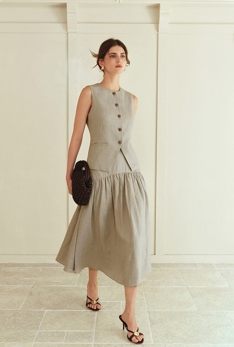 linen vest dress Petite Studio's Rozi in Sand- Petite Clothing for Women L / Beige TBXPHEME0126 Vest Layered Cotton Linen Color:yellow/silver LIGHT YELLOW ORGANZA LAYERED
