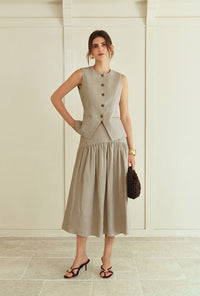 Petite Studio's Rozi Linen Vest in Sand