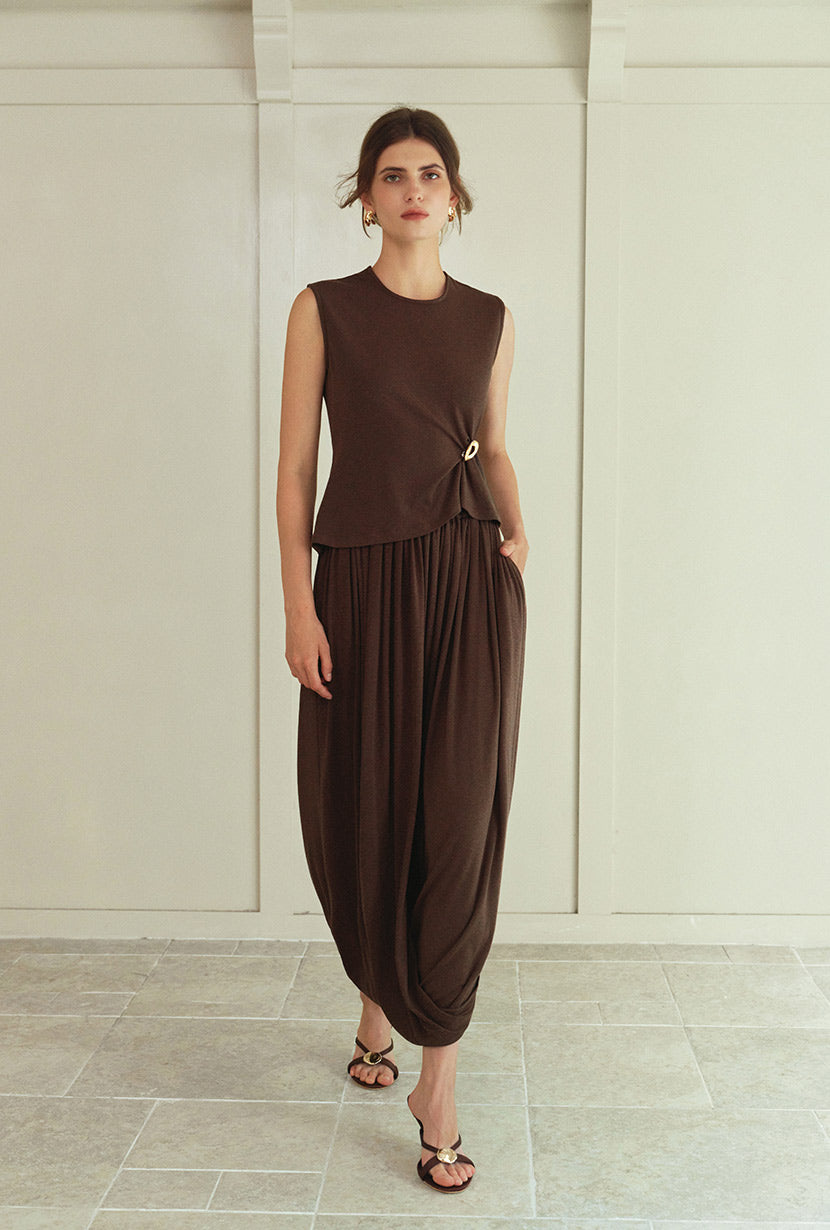 Petite Studio's Jeevan Jersey Cotton Top in Chocolate