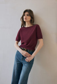 Petite Studio's Basti Reversible Merino Wool Cardigan in Burgundy 
